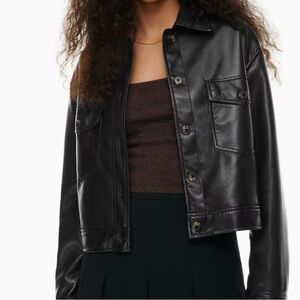 Aritzia Black Faux Leather Button-Front Jacket
